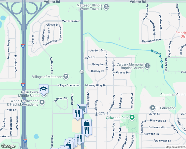 map of restaurants, bars, coffee shops, grocery stores, and more near 412 Carrick Road in Matteson