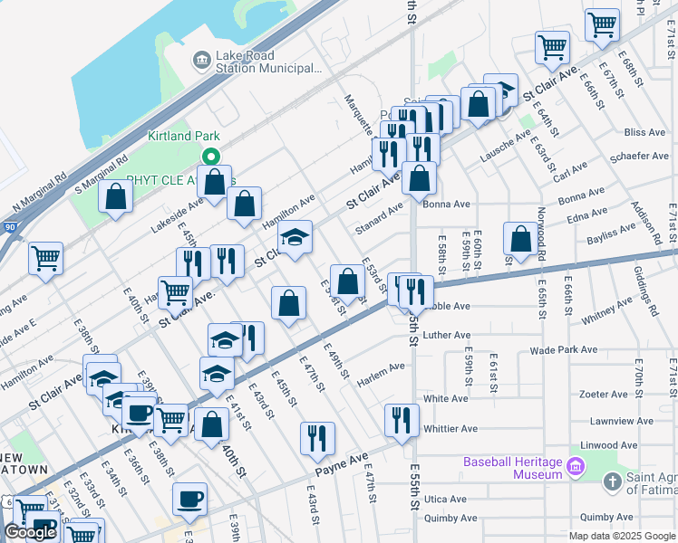 map of restaurants, bars, coffee shops, grocery stores, and more near 1410 East 52nd Street in Cleveland