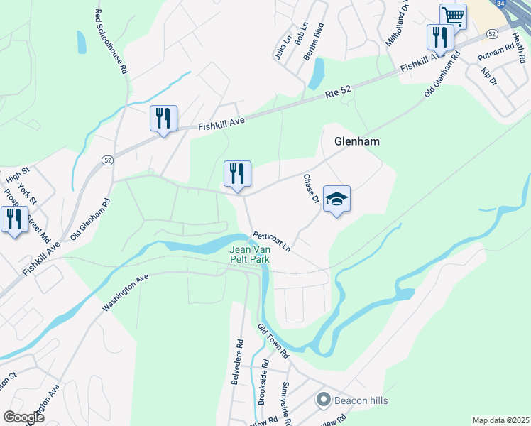 map of restaurants, bars, coffee shops, grocery stores, and more near 2 Petticoat Lane in Beacon