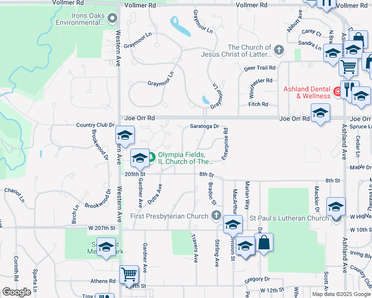 map of restaurants, bars, coffee shops, grocery stores, and more near 701 Lexington Drive in Chicago Heights