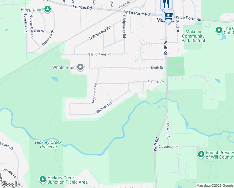 map of restaurants, bars, coffee shops, grocery stores, and more near 11420 Swinford Lane in Mokena