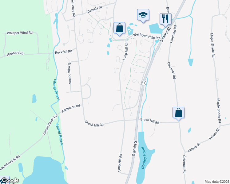 map of restaurants, bars, coffee shops, grocery stores, and more near 893 Long Hill Road in Middletown