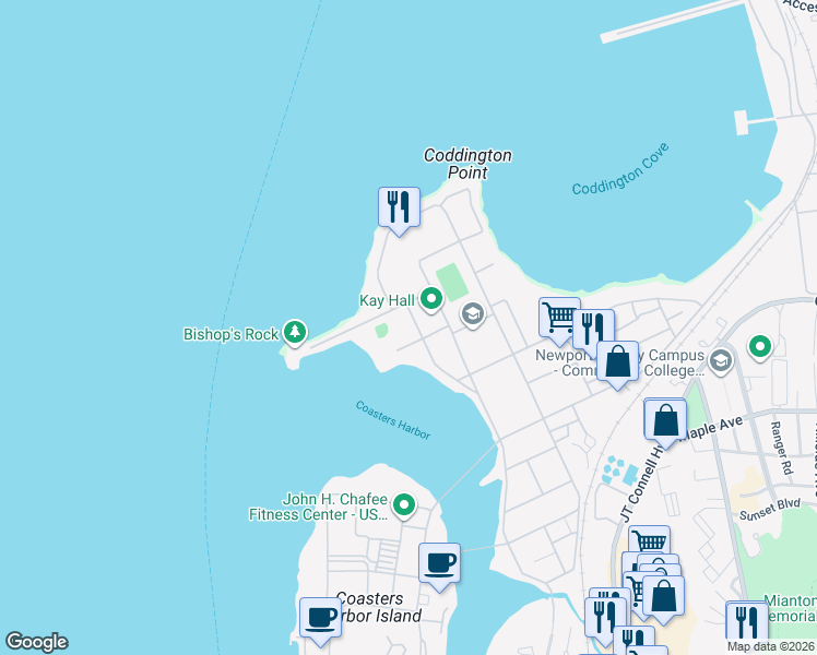 map of restaurants, bars, coffee shops, grocery stores, and more near in Newport