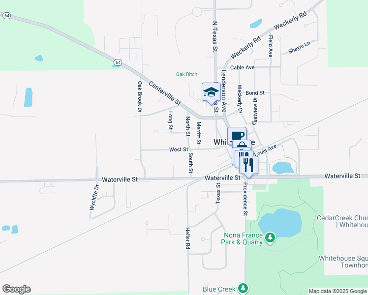 map of restaurants, bars, coffee shops, grocery stores, and more near 6680 North Street in Whitehouse