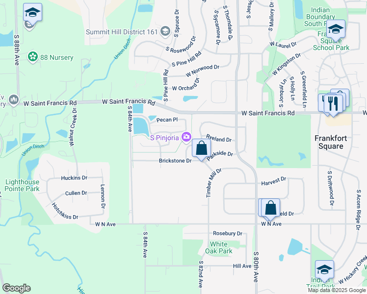 map of restaurants, bars, coffee shops, grocery stores, and more near 8160 Old Mill Road in Frankfort
