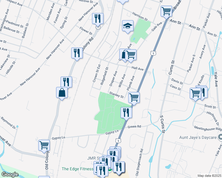 map of restaurants, bars, coffee shops, grocery stores, and more near 96 Draper Avenue in Meriden