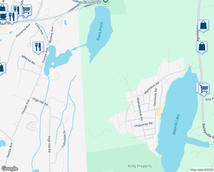 map of restaurants, bars, coffee shops, grocery stores, and more near 28 Levesque Road in Middlefield