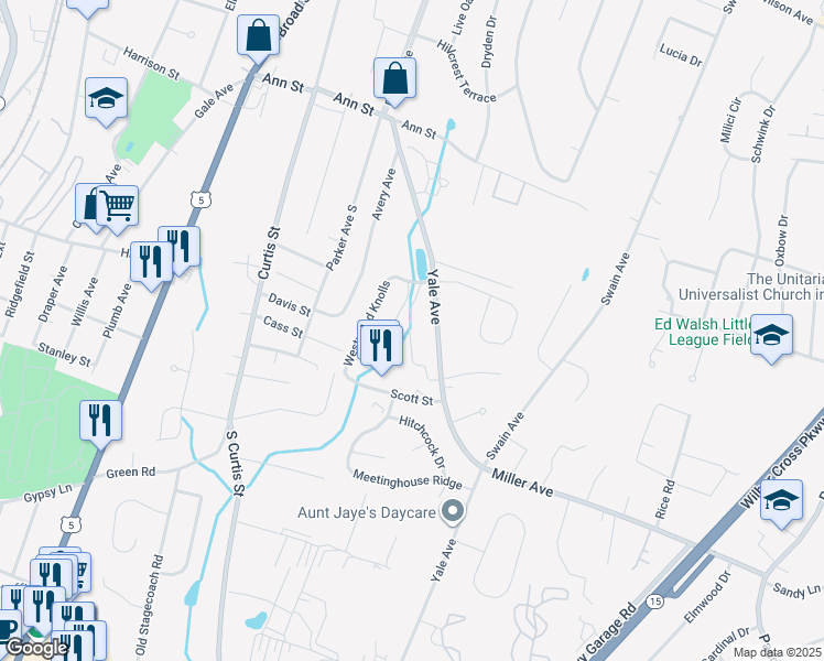 map of restaurants, bars, coffee shops, grocery stores, and more near 39 Meetinghouse Village in Meriden
