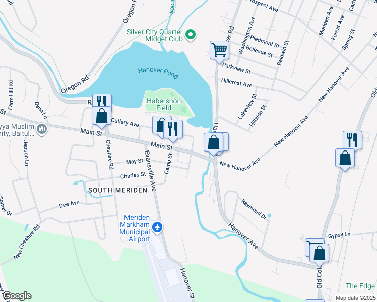 map of restaurants, bars, coffee shops, grocery stores, and more near 74 Connecticut 70 in Meriden