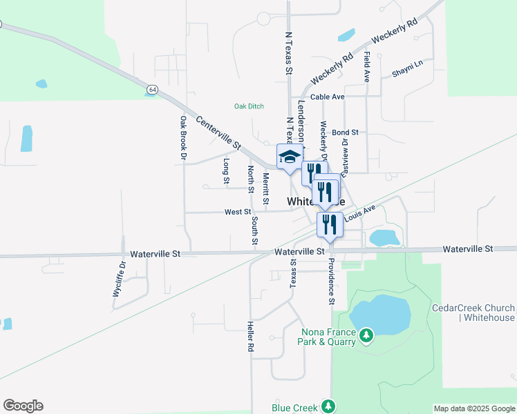 map of restaurants, bars, coffee shops, grocery stores, and more near 6680 North Street in Whitehouse