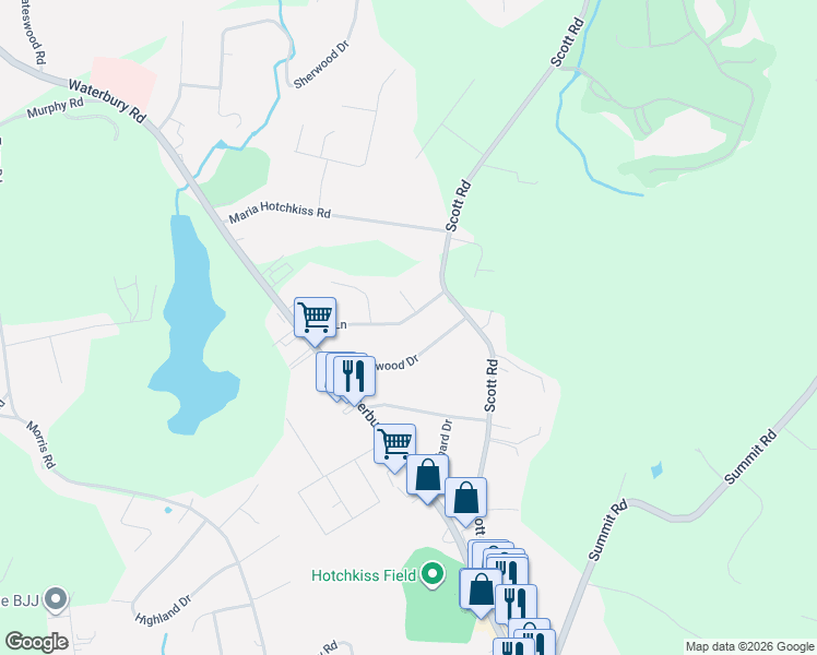 map of restaurants, bars, coffee shops, grocery stores, and more near 24 Oak Lane in Prospect
