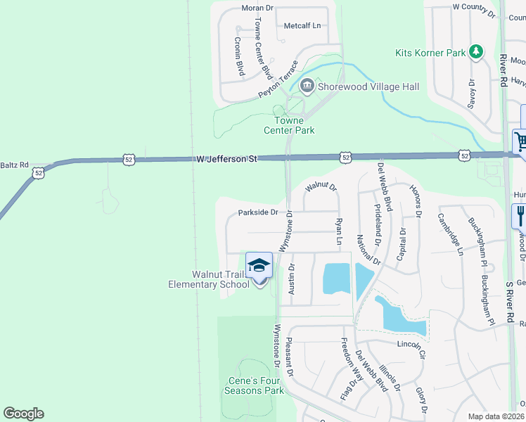map of restaurants, bars, coffee shops, grocery stores, and more near 1732 Parkside Drive in Shorewood