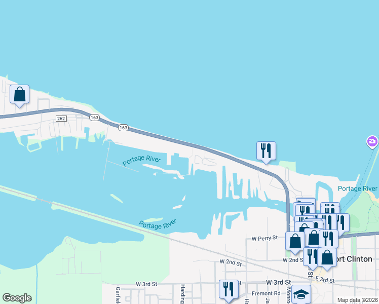 map of restaurants, bars, coffee shops, grocery stores, and more near 537 West Lakeshore Drive in Port Clinton