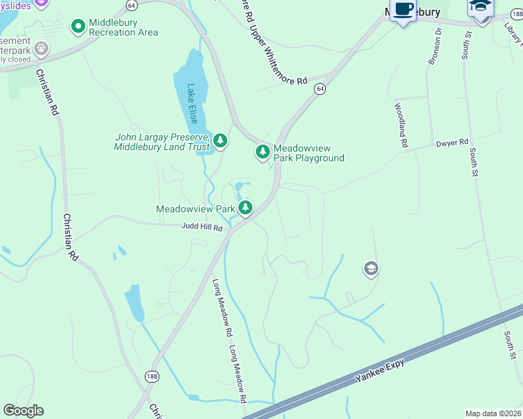 map of restaurants, bars, coffee shops, grocery stores, and more near Connecticut 188 in Middlebury