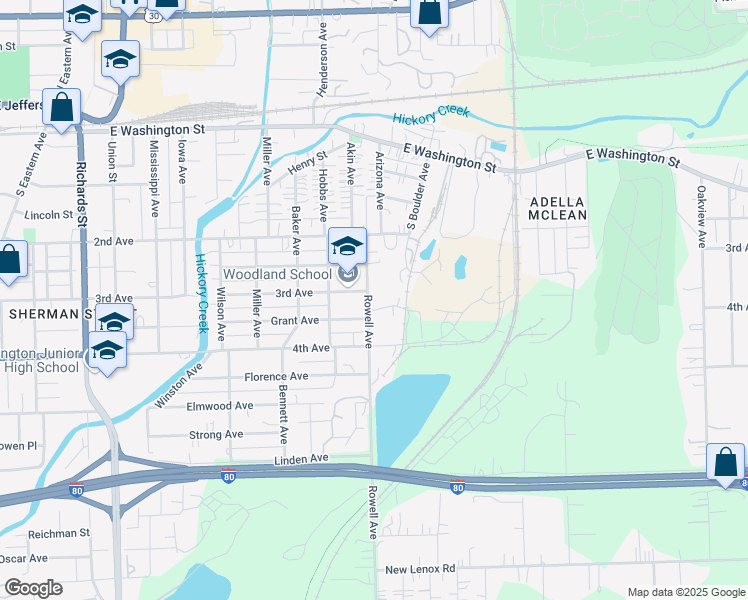 map of restaurants, bars, coffee shops, grocery stores, and more near 304 Rowell Avenue in Joliet