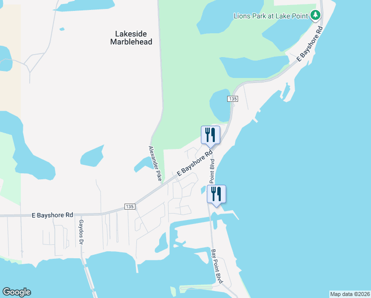 map of restaurants, bars, coffee shops, grocery stores, and more near 10871 N Bay Point Dr in Lakeside Marblehead