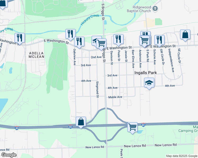map of restaurants, bars, coffee shops, grocery stores, and more near 324 Siegmund Street in Joliet
