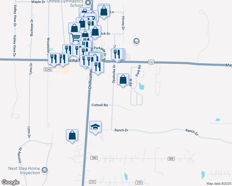 map of restaurants, bars, coffee shops, grocery stores, and more near 12867 Opalocka Drive in Chesterland