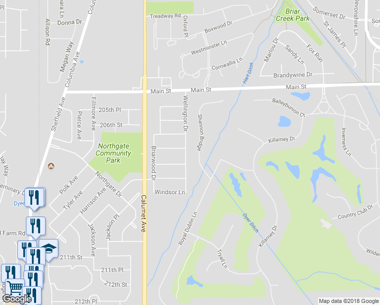 map of restaurants, bars, coffee shops, grocery stores, and more near 707 Wellington Drive in Dyer