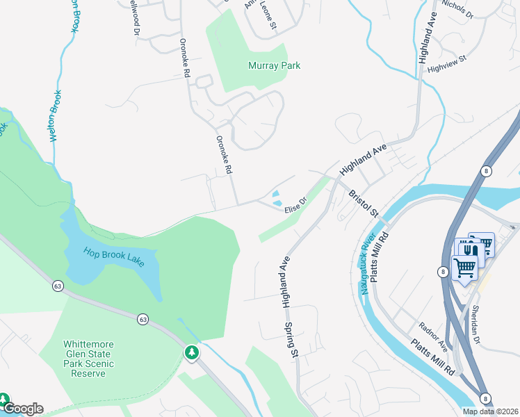 map of restaurants, bars, coffee shops, grocery stores, and more near 135 Elise Drive in Waterbury