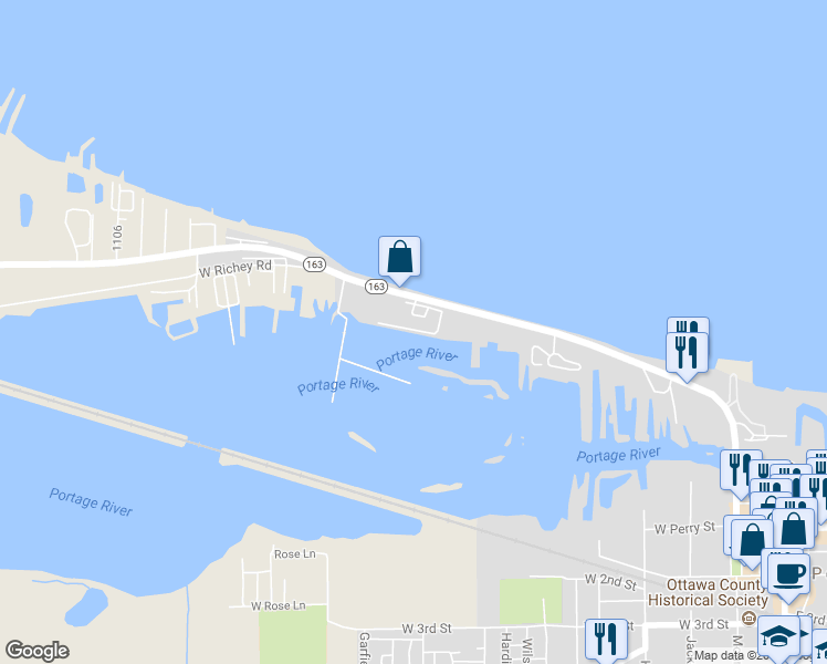 map of restaurants, bars, coffee shops, grocery stores, and more near 104 Clinton Reef Drive in Port Clinton