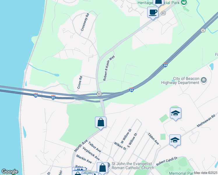 map of restaurants, bars, coffee shops, grocery stores, and more near 35 Dogwood Lane in Beacon