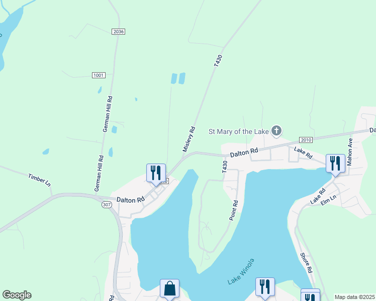 map of restaurants, bars, coffee shops, grocery stores, and more near 3-7 State Route 2010 in Factoryville