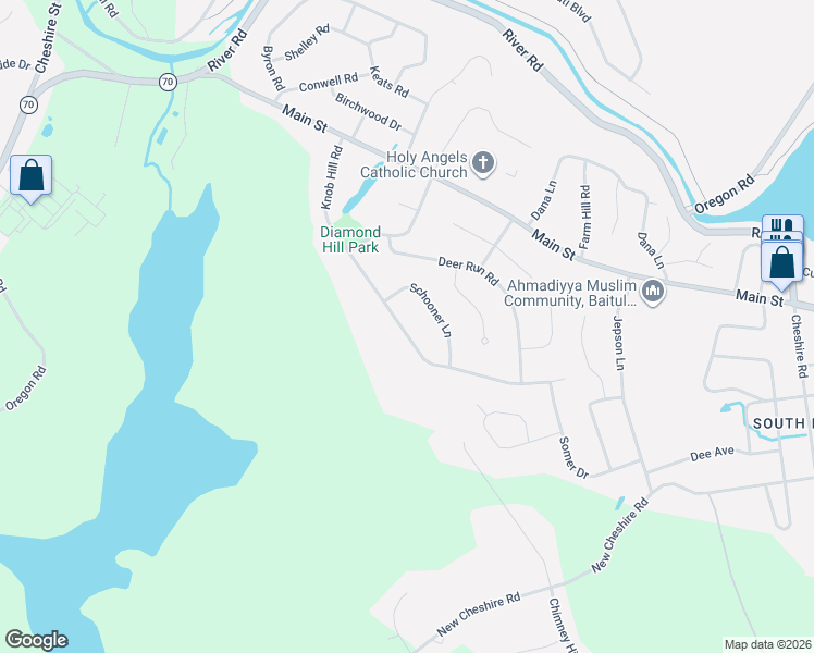 map of restaurants, bars, coffee shops, grocery stores, and more near 182 Knob Hill Road in Meriden