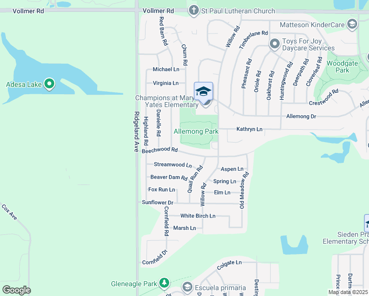 map of restaurants, bars, coffee shops, grocery stores, and more near 6220 Beechwood Road in Matteson