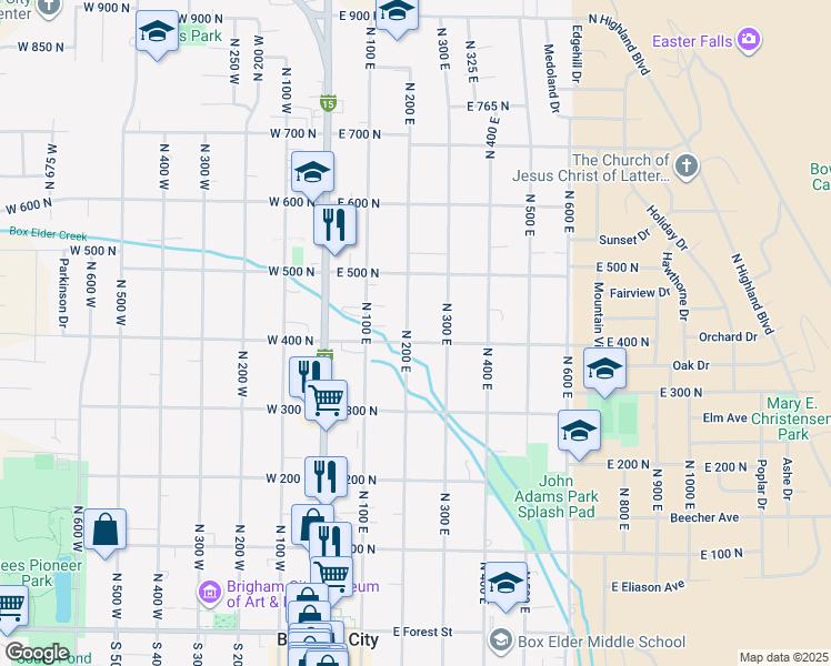 map of restaurants, bars, coffee shops, grocery stores, and more near 408 North 200 East in Brigham City