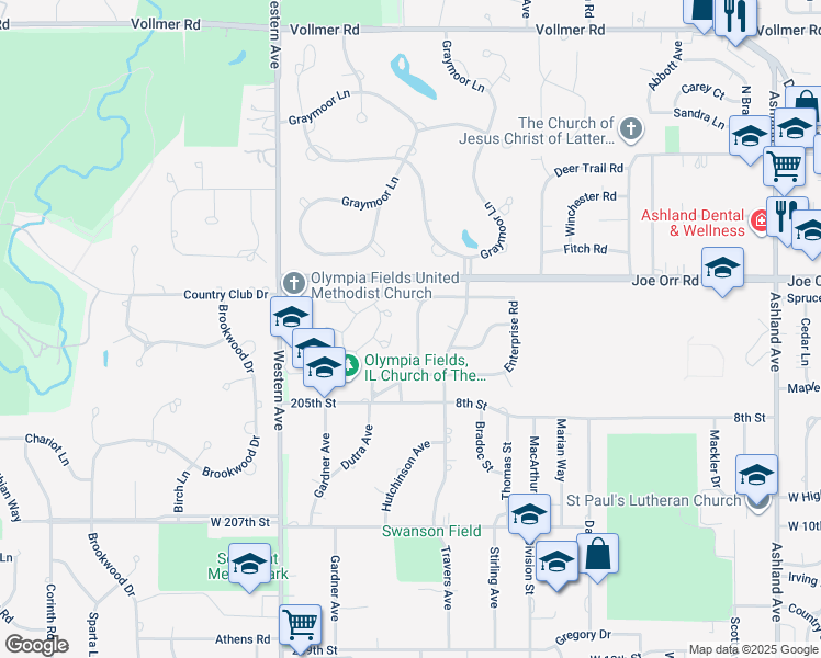 map of restaurants, bars, coffee shops, grocery stores, and more near 701 Lexington Drive in Chicago Heights