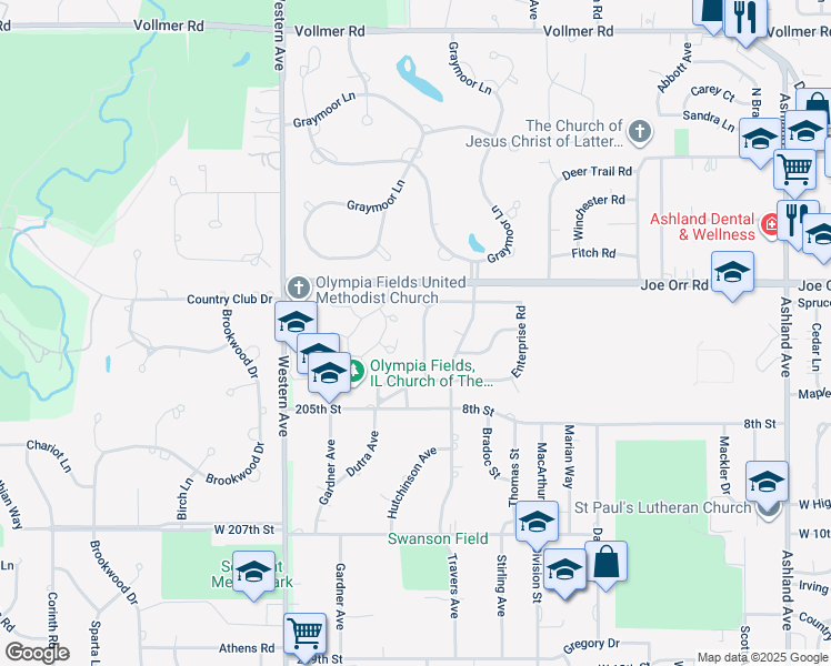 map of restaurants, bars, coffee shops, grocery stores, and more near 701 Lexington Drive in Chicago Heights