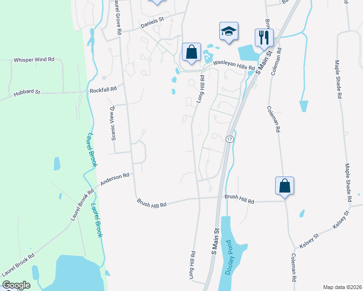 map of restaurants, bars, coffee shops, grocery stores, and more near 893 Long Hill Road in Middletown