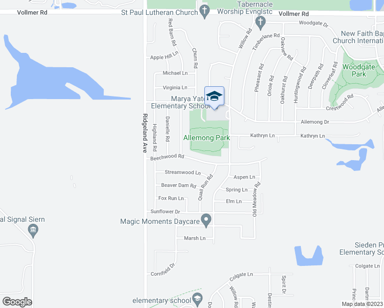 map of restaurants, bars, coffee shops, grocery stores, and more near 6205 Beechwood Road in Matteson