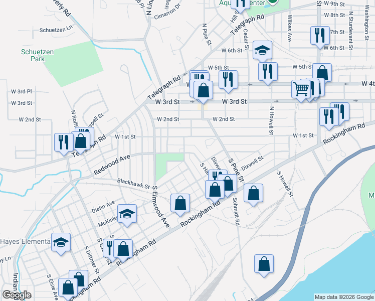 map of restaurants, bars, coffee shops, grocery stores, and more near 228 South Hancock Avenue in Davenport