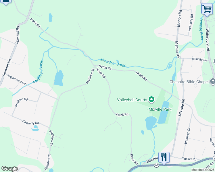 map of restaurants, bars, coffee shops, grocery stores, and more near 76 Plank Road in Prospect