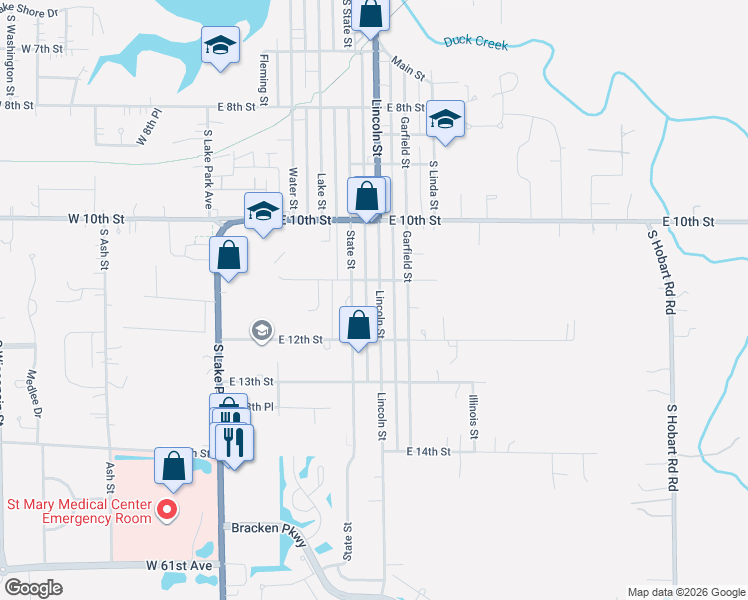 map of restaurants, bars, coffee shops, grocery stores, and more near 1133 Lincoln Street in Hobart
