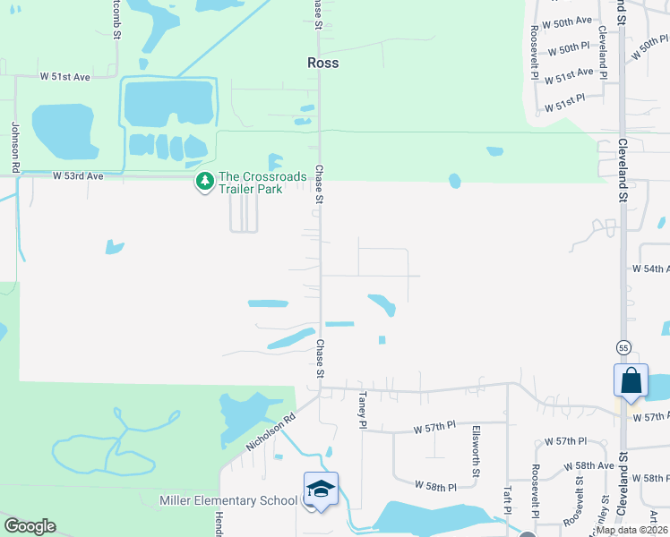 map of restaurants, bars, coffee shops, grocery stores, and more near 5400 Taney Pl in Merrillville