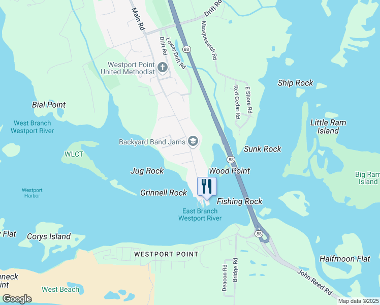 map of restaurants, bars, coffee shops, grocery stores, and more near in Westport