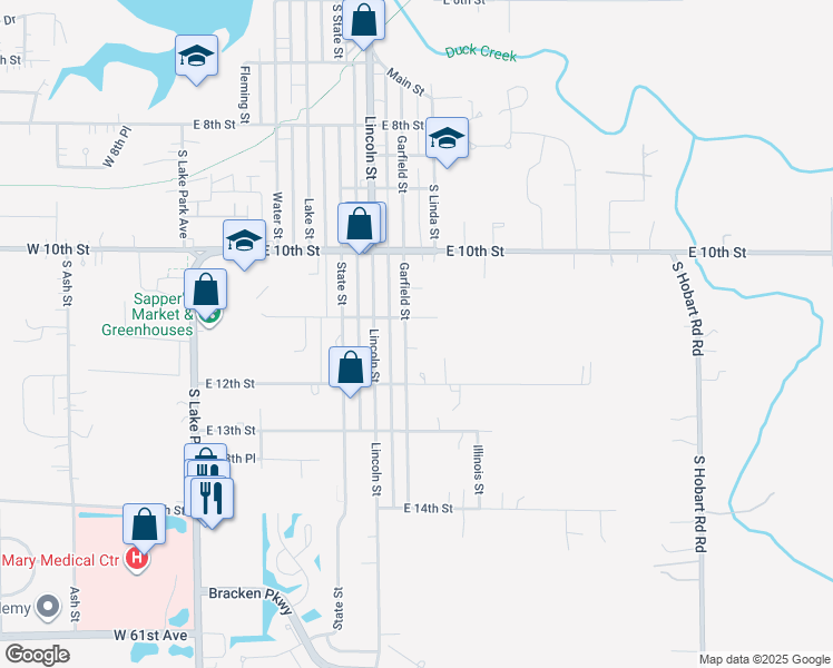 map of restaurants, bars, coffee shops, grocery stores, and more near 1109 Garfield Street in Hobart