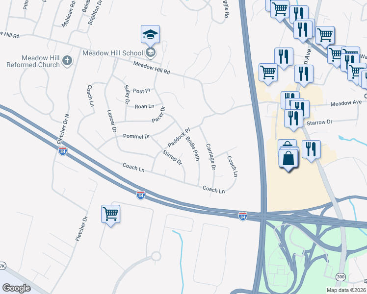 map of restaurants, bars, coffee shops, grocery stores, and more near 9 Bridle Path in Newburgh