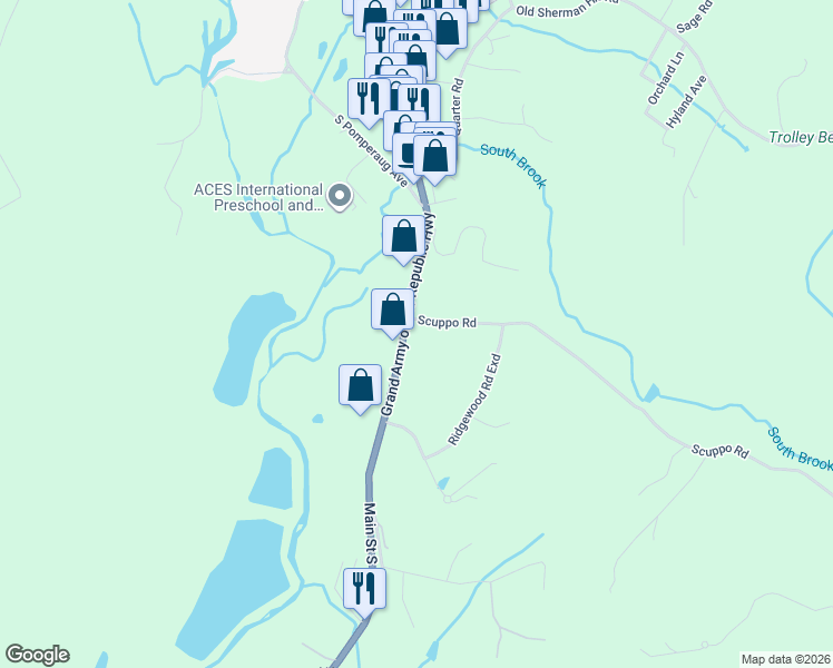 map of restaurants, bars, coffee shops, grocery stores, and more near 891 Main Street South in Woodbury