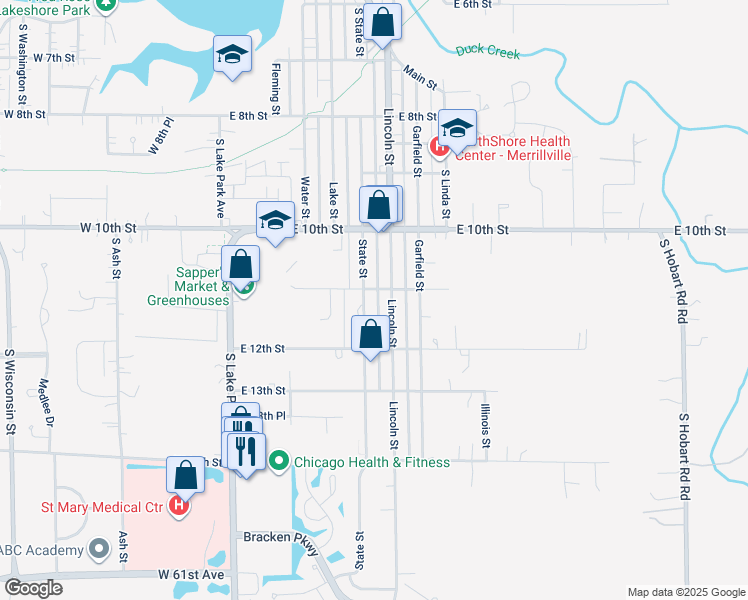 map of restaurants, bars, coffee shops, grocery stores, and more near 1107 State Street in Hobart