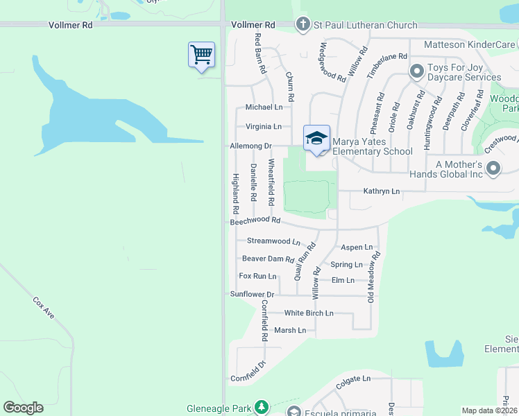 map of restaurants, bars, coffee shops, grocery stores, and more near 426 Danielle Road in Matteson