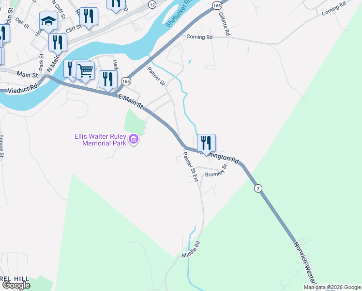 map of restaurants, bars, coffee shops, grocery stores, and more near 229 Palmer Street in Norwich
