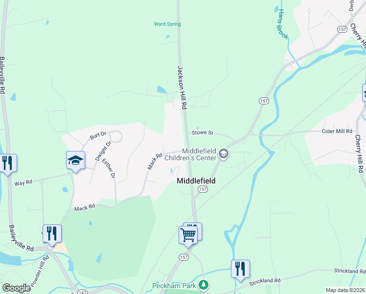 map of restaurants, bars, coffee shops, grocery stores, and more near 377 Jackson Hill Road in Middlefield