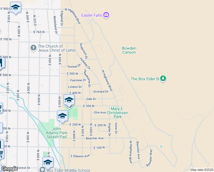 map of restaurants, bars, coffee shops, grocery stores, and more near 425 North Highland Boulevard in Brigham City