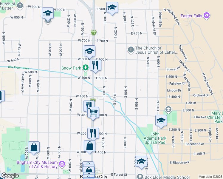 map of restaurants, bars, coffee shops, grocery stores, and more near 448 North 200 East in Brigham City