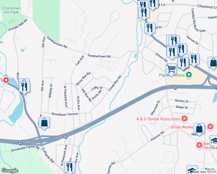 map of restaurants, bars, coffee shops, grocery stores, and more near 3 Nancy Lane in Newburgh