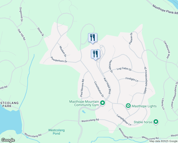 map of restaurants, bars, coffee shops, grocery stores, and more near 100 Constitution Drive in Lackawaxen